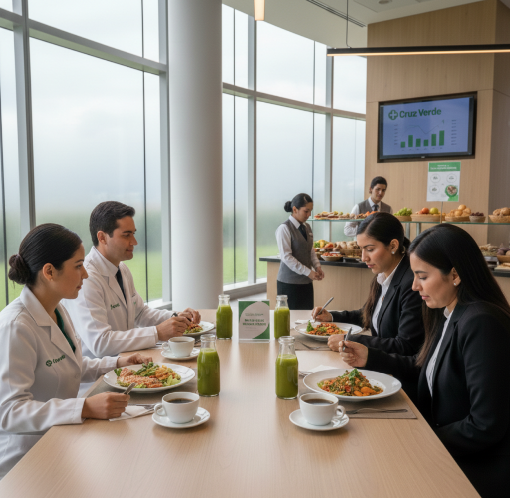ervicio de catering institucional en el casino de Cruz Verde Bogotá, con enfoque en nutrición empresarial y bienestar laboral.
