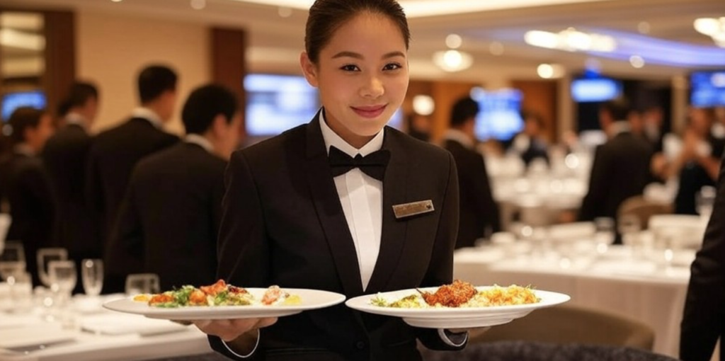 Catering para eventos empresariales Bogotá de alta gama con estaciones interactivas y logística premium.