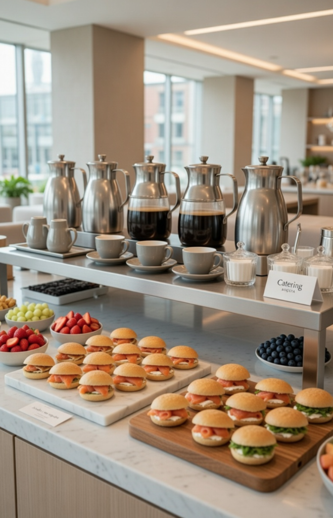 Montaje de un servicio de coffee break para empresas en Bogotá con café de origen y panadería artesanal.